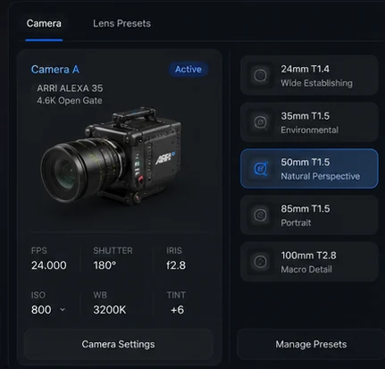 Camera & lens controls